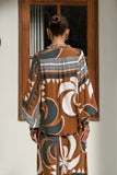 Wina Brown Tropical Balloon Sleeve Blouse