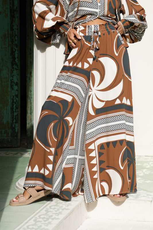 Wina Brown Tropical Wide Leg Pants