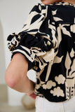 Cali Black Abstract Puff Sleeve Top