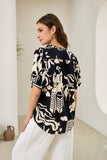 Cali Black Abstract Puff Sleeve Top