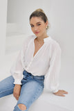 Erisa White Balloon Sleeve Blouse