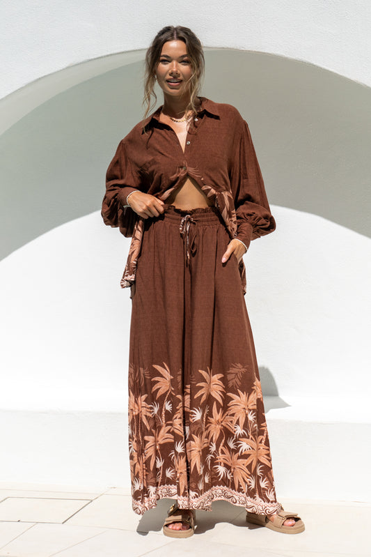 Eriselle Brown Tropical Wide Leg Pants