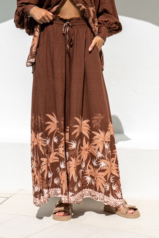 Eriselle Brown Tropical Wide Leg Pants