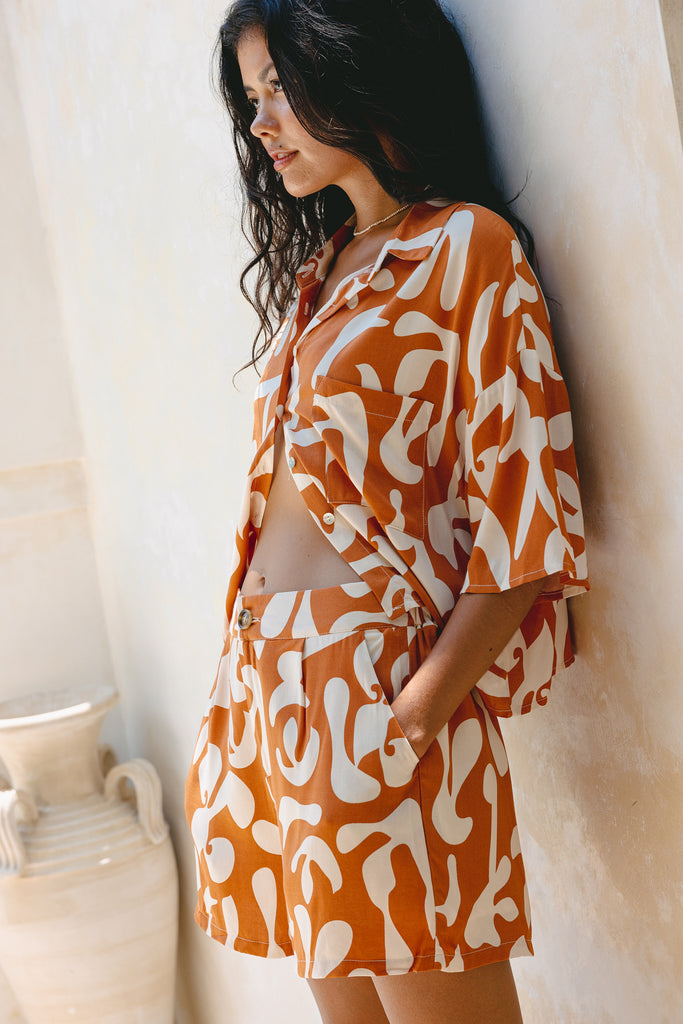 Solange Rust Orange Abstract Boxy Shirt