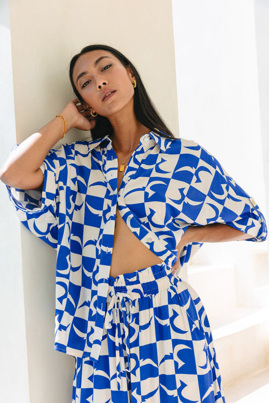 Nysa Blue Geo Tile Oversized Shirt