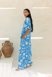 Soquila Blue Tropical Wide Leg Cropped Pants