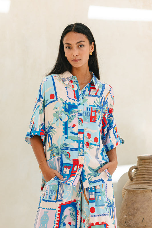 Lulu Blue Tropical Oversized Shirt