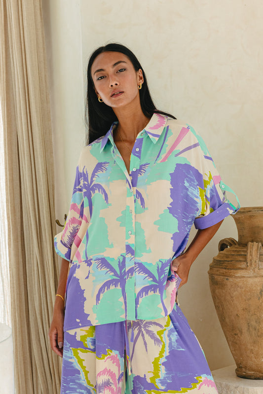 Paradisio Purple Tropical Oversized Shirt