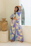 Paradisio Purple Tropical Wide Leg Cropped Pants