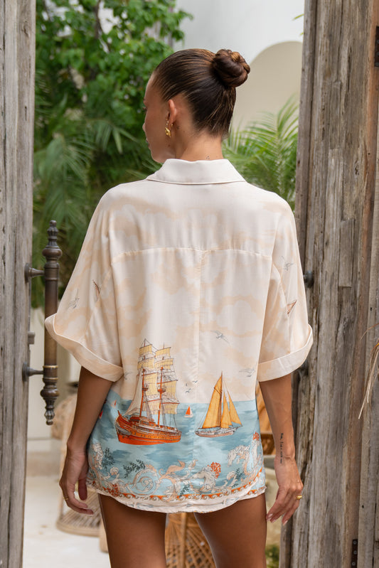 Marisol Beige Blue Abstract Shirt