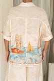 Marisol Beige Blue Abstract Shirt
