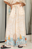 Marisol Beige Blue Abstract Wide Leg Pants