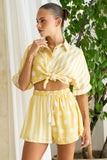 Indie Yellow Stripe Polka Dot Drawstring Shorts