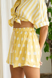 Indie Yellow Stripe Polka Dot Drawstring Shorts