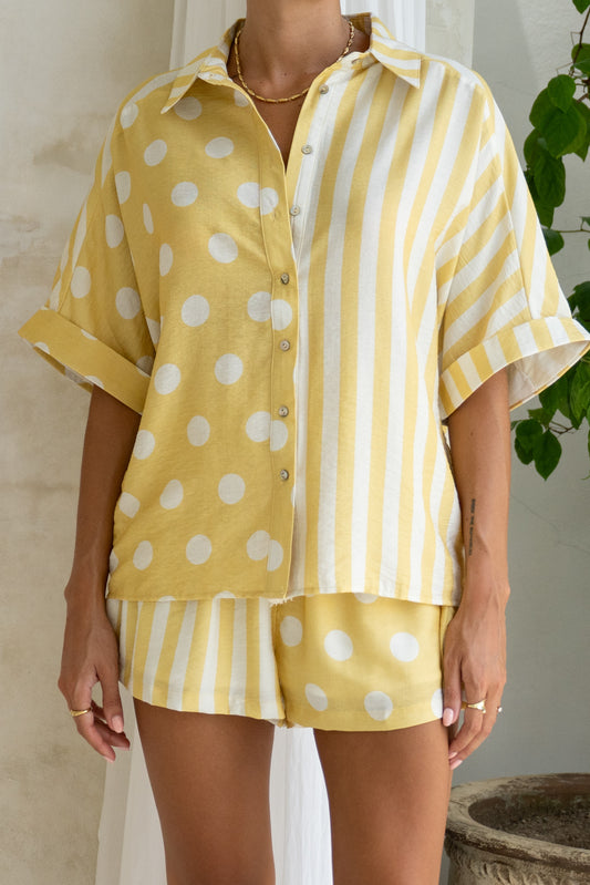 Indie Yellow Stripe Polka Dot Shirt