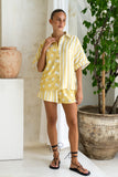 Indie Yellow Stripe Polka Dot Drawstring Shorts