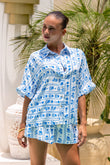 Azulena Blue Boho Floral Shirt
