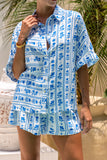 Azulena Blue Boho Floral Shirt