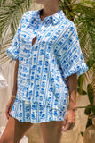 Azulena Blue Boho Floral Shirt