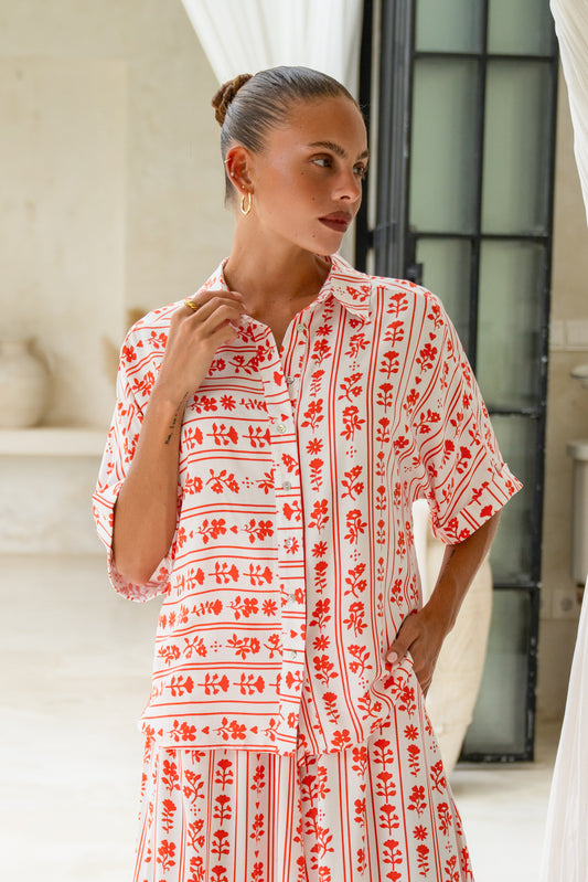Rosaia Red Boho Floral Shirt