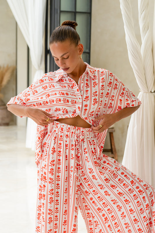 Rosaia Red Boho Floral Shirt