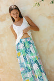 Maeve Aqua Blue Green Abstract Wide Leg Pants