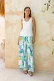 Maeve Aqua Blue Green Abstract Wide Leg Pants