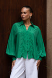 Rochelle Green Cupro Balloon Sleeve Blouse