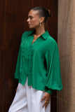 Rochelle Green Cupro Balloon Sleeve Blouse