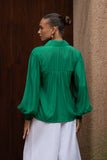 Rochelle Green Cupro Balloon Sleeve Blouse