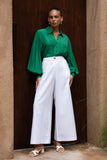 Rochelle Green Cupro Balloon Sleeve Blouse