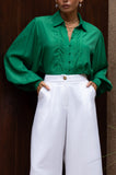 Rochelle Green Cupro Balloon Sleeve Blouse