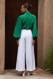 Rochelle Green Cupro Balloon Sleeve Blouse