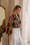 Alessia Black Abstract Balloon Sleeve Blouse