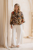 Alessia Black Abstract Balloon Sleeve Blouse