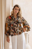 Alessia Black Abstract Balloon Sleeve Blouse
