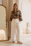 Alessia Black Abstract Balloon Sleeve Blouse