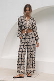 Soraya Black Beige Abstract Balloon Sleeve Blouse