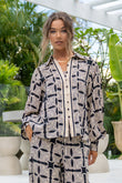 Soraya Black Beige Abstract Balloon Sleeve Blouse