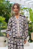 Soraya Black Beige Abstract Balloon Sleeve Blouse