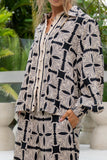Soraya Black Beige Abstract Balloon Sleeve Blouse