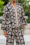 Soraya Black Beige Abstract Balloon Sleeve Blouse