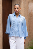 Rochelle Blue Cupro Balloon Sleeve Blouse