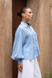 Rochelle Blue Cupro Balloon Sleeve Blouse