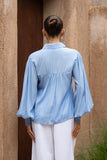 Rochelle Blue Cupro Balloon Sleeve Blouse