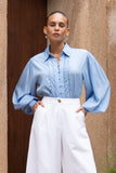 Rochelle Blue Cupro Balloon Sleeve Blouse