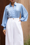 Rochelle Blue Cupro Balloon Sleeve Blouse