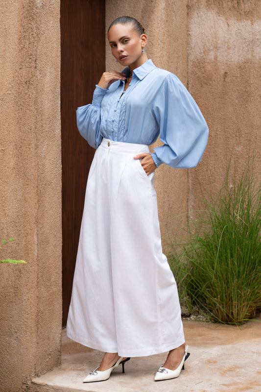 Rochelle Blue Cupro Balloon Sleeve Blouse