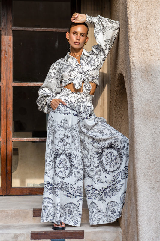 Adeline Black Floral Wide Leg Pants