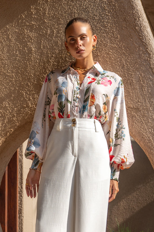 Joyce Multicolour Floral Balloon Sleeve Collared Blouse